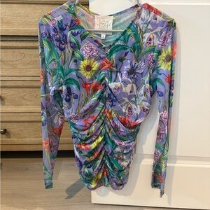 Johnny Was Multicolor Floral Ruched Blouse